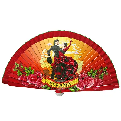 Abanico Plegable con Funda. Tela Estampada de Algodón Sobre Madera. Dibujos de la cultura española (Flamenco, Toreros, Toros, Bailaores etc...)
