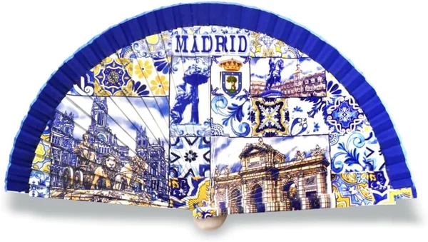 BDM Abanico Madrid Souvenir Madera | Diseño Cibeles, Puerta Alcala, Oso y madroño | Regalo Espa