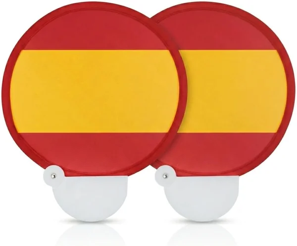 Pack 2 Pay Pay Plegable España – Abanico de Mano Redondo con Bandera, Paypay de Poliéster Flexi