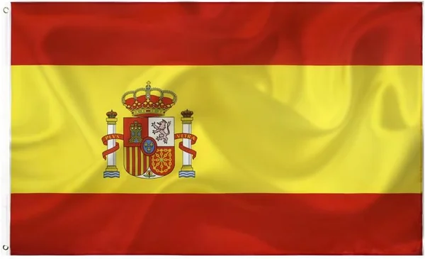 Bandera de España 90x150 cm, poliéster de calidad para interiores y exteriores, con bordes de d