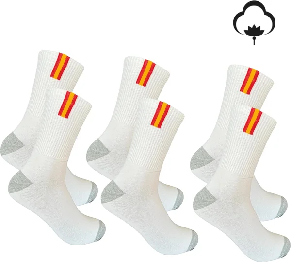 3 PARES DE CALCETINES DE DEPORTE NEGROS CON BANDERA DE ESPAÑA- CALCETIN ALGODON DEPORTE NEGRO- 