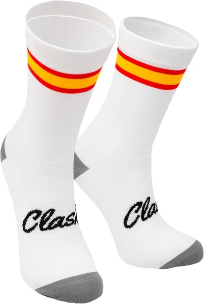 Clask Calcetines de ciclismo con bandera de España y caña alta | Transpirables, largos, buena c