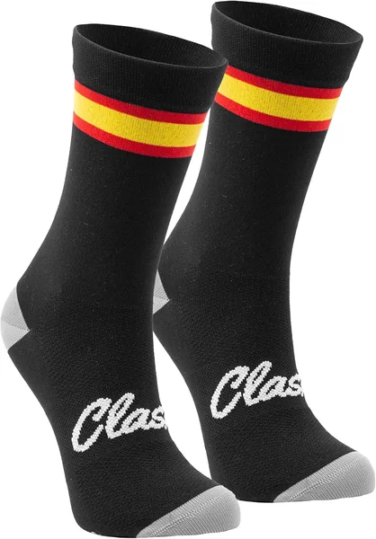 Clask Calcetines de ciclismo con bandera de España y caña alta | Transpirables, largos, buena c