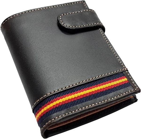 Cartera Billetero Monedero para Caballero en Piel de Vacuno, Color Marrón, Detalle de Bandera d