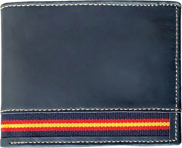 Cartera Billetero Monedero para Hombre en Piel de Color Azul, Detalle de Bandera de España, Fab