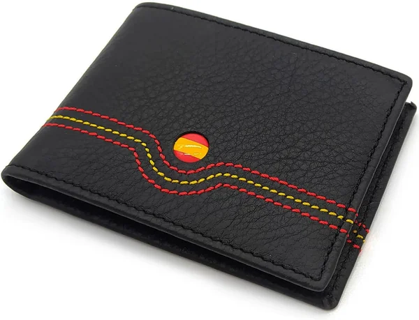 Cartera Hombre España. Billetera de Piel Negra Caballero. Tarjetero Monedero de Cuero con Bande