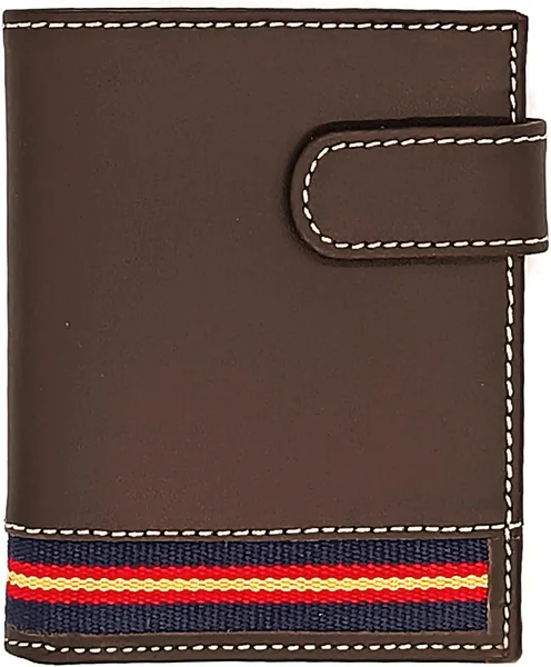 Cartera Hombre pequeña con Bandera de España. Billetera de Piel marrón Caballero, Tarjetero Mon