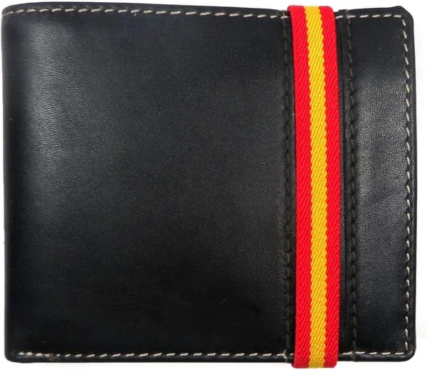 Cartera Hombre pequeña con Bandera de España. Billetera de Piel Negra Caballero, Tarjetero Mone