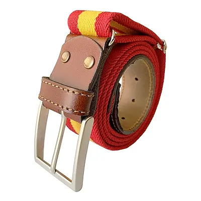 LEGADO Cinturón hombre y pulsera bandera España, cinturón elástico con cuero marrón, piel de Ubrique (Bandera España)