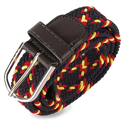 MIBANDERA Cinturón Hombre Elástico Bandera de España | Cinturones de España (Negro Trenzado Bandera Cruzada)