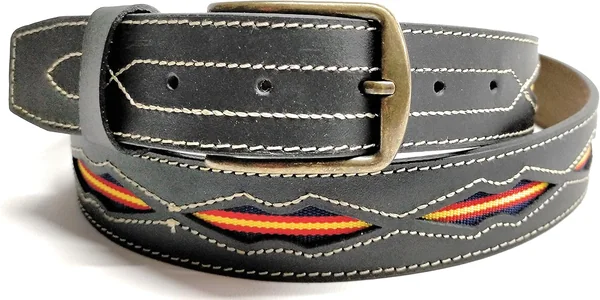 Cinturón De Cuero con la Bandera de España | 100% Piel | Fabricado Artesanalmente | Diseño Elegante | En Color Marrón Claro y Marrón Oscuro | Varias Medidas