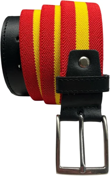 Cinturón Elástico de Lona para Hombre acabado piel/cuero auténtico, 3,5 cm de Ancho, Hebilla Metálica