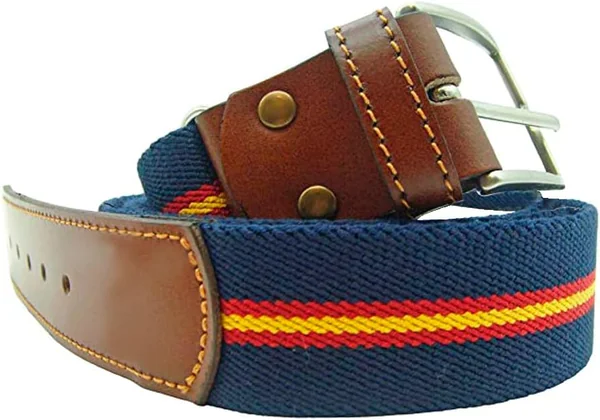 Tiendas LGP - Cinturón Bandera de España de Lona elástica color Azul y Piel de Vacuno, extensible, valido para cualquier Talla