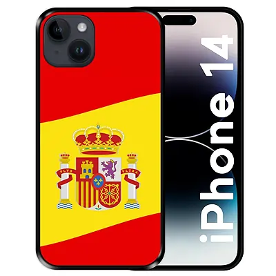 Funda para Apple iPhone 14, Ilustración 2, Bandera de España, Fundas móvil de España Carcasa Silicona Negra Flexible TPU