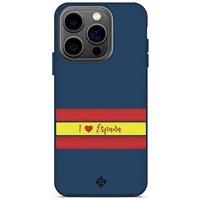 Movilshop Funda Silicona Suave [ iPhone 14 Pro ] Azul [ I Love ESPAÑA ] Fundas móvil de España Carcasa Liquida Case Antigolpes