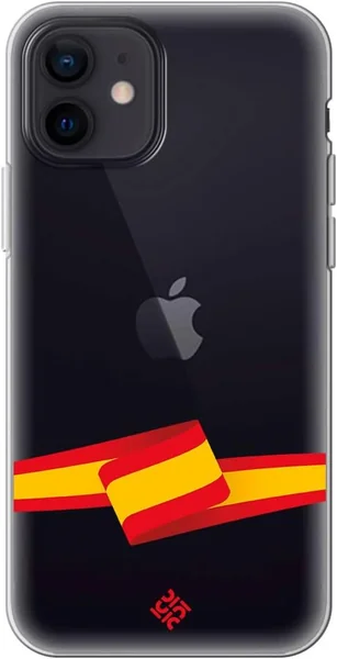 Funda para [ iPhone 12 ] Dibujo Auténtico [ Bandera España ] de Silicona Flexible Transparente Carcasa Case Cover Gel para Smartphone.