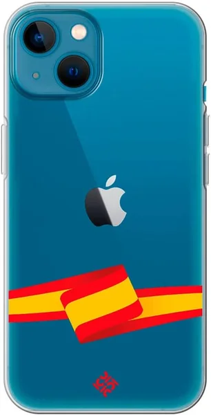 Funda para [ iPhone 13 ] Dibujo Auténtico [ Bandera España ] de Silicona Flexible Transparente Carcasa Case Cover Gel para Smartphone.