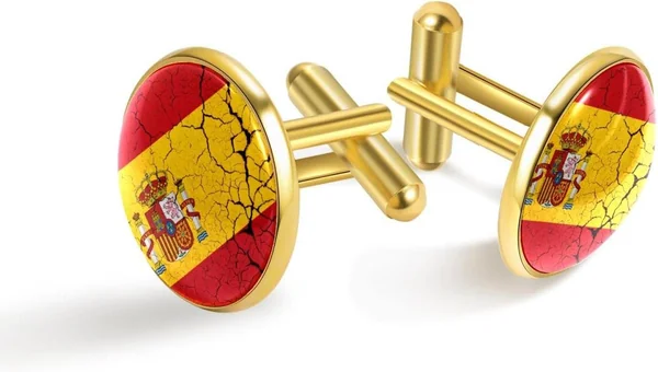 Gemelos de oro personalizados para camisa de esmoquin bandera de España con emblema, 20mm*20mm, Acero inoxidable, Cuarzo creado