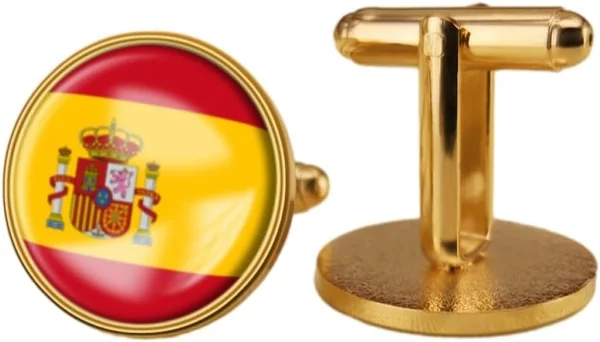 Personalidad Bandera Nacional De España Cubiertas De Botones Gemelos Moda Para Hombre Traje Ordinario Camisa Gemelos, Fiesta De Bodas Accesorios De Joyería De Negocios Regalo