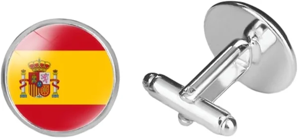 Personalidad Gemelos De La Bandera De España Países Europeos Hombres Camisa De Cúpula De Vidrio Informal Gemelos, Joyería De Fiesta De Bodas De Negocios Regalo Aniversario Cumpleaños