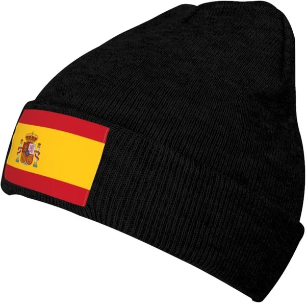 Gorro de lana de punto con estampado de bandera de España para adultos, cómodo gorro cálido de 