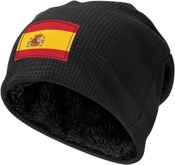 Gorro de punto con estampado de bandera de España, suave, transpirable, color gris claro, acces