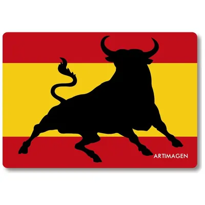 Artimagen Imán Bandera España con Toro Saltando 80x55 mm.