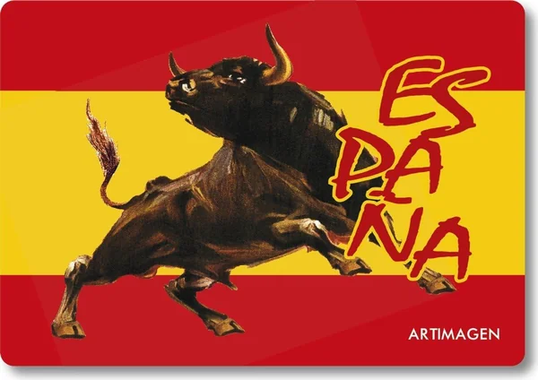 Artimagen Imán Bandera España con Toro marrón 80x55 mm.