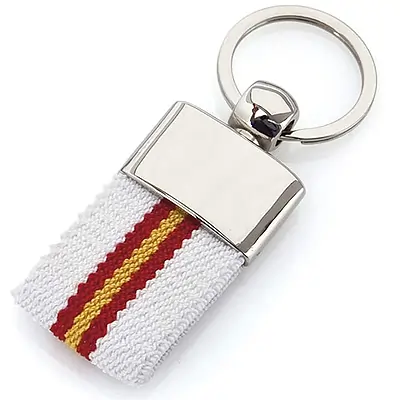 Llavero Bandera DE ESPAÑA Lona Blanco | Llaveros de España | Anilla de acero inoxidable color plata