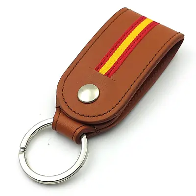 franartPiel - Llavero en Piel Ubrique para cinturón con bandera de España - Alta Calidad (Camel)