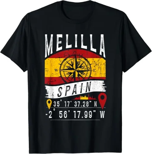 Camiseta Melilla Bandera España Coordenadas GPS