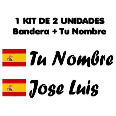 Pegatina Vinilo Bandera España + tu Nombre - Bici, Casco, Pala De Padel, Monopatin, Coche, Moto, etc. Kit de Dos Vinilos
