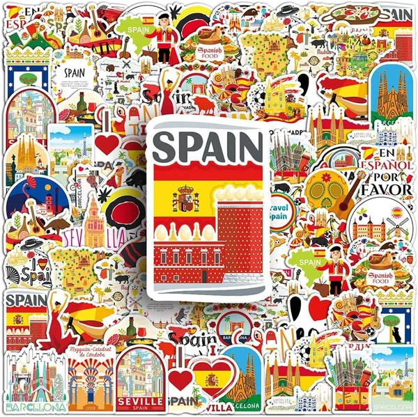 Lote de 50 pegatinas de España para viajes, pegatinas de vinilo impermeables, etiquetas adhesiv