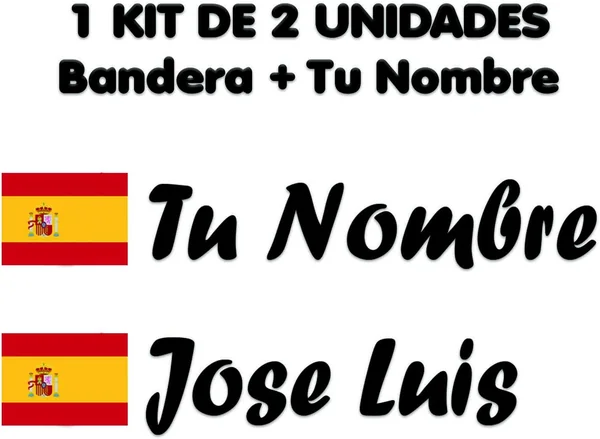 Pegatina Vinilo Bandera España + tu Nombre - Bici, Casco, Pala De Padel, Monopatin, Coche, Moto
