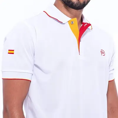 Polo de Golf Blanco, Manga Corta, Polos de España | Detalles Bandera España (UPF 50+)