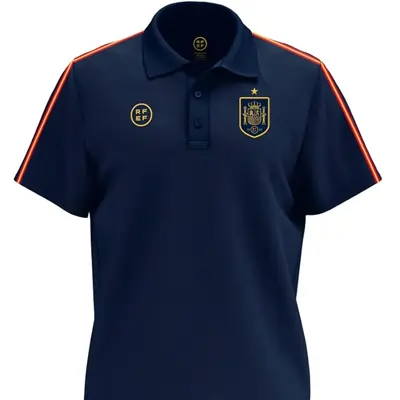 RFEF - Polo Réplica Oficial de la Selección Española de Fútbol | Manga Corta y Detalles Bordados - Color Azul Navy