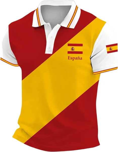 Camiseta Polo Hombre España Bandera Manga Corta Deportiva Transpirable Secado Rápido Golf