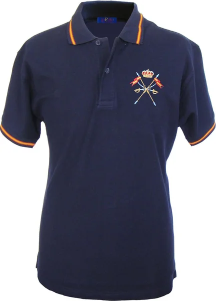 Polo Caballería Española para Hombre, Color Marino, Bandera España en Cuello y Mangas, 100% alg