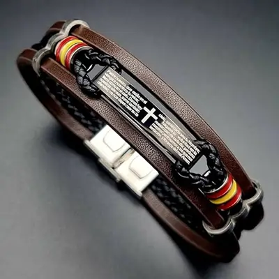 Pulsera de Cuero Hombre y Acero Inoxidable de 21 cm con Cierre de Seguridad - Regalos Hombre