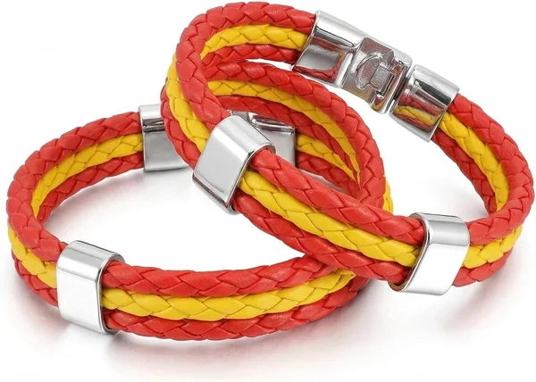 Pack de 2 Pulseras Bandera España de Cuero Sintético para Hombre y Mujer, Pulsera España de 22c