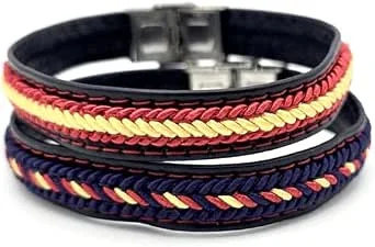PACK DE 2 PULSERAS DE CUERO CON TRENZADO EN HILO BANDERA DE ESPAÑA CON CIERRE METALICO SE PUEDE