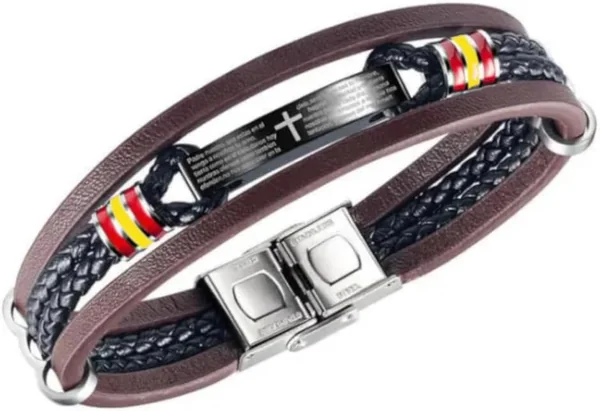 Pulsera Bandera España para Hombre en Cuero y Acero Inoxidable