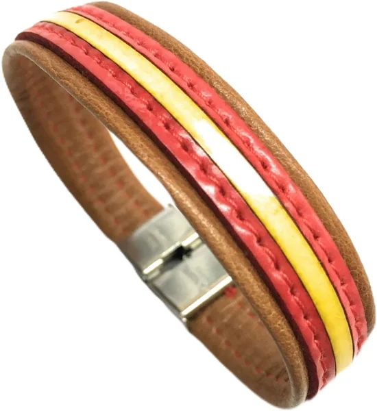Pulsera De Cuero Bandera De España (Fabricada Artesanalmente) | Complementos de Moda Unisex par