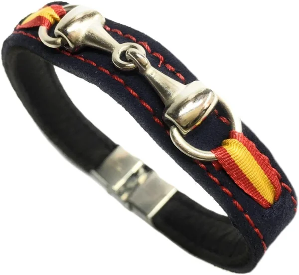 Pulsera De Cuero Detalle Estribo y Bandera De España | Complementos de Moda Unisex para Hombres