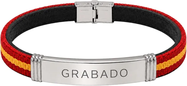 Pulsera España Personalizada - Cuero Grabado-Personalizable Nombre y Fecha