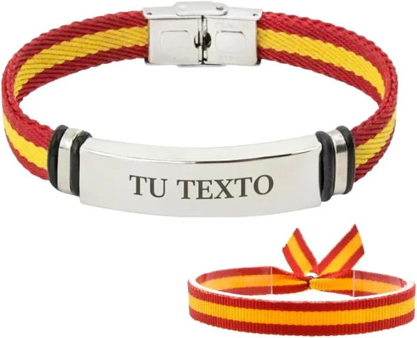 Pulsera hombre personalizada con la bandera de españa de acero inoxidable - Regalo personalizad