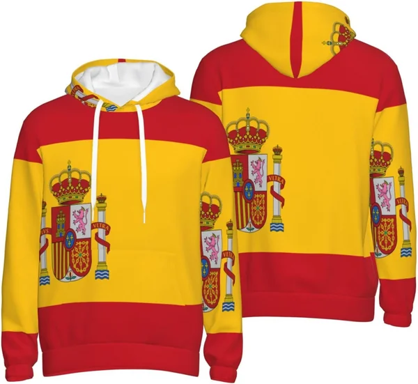 Sudadera Casual Hombre Manga Larga España Bandera Impresión 3D Hoodies Sudadera con Bolsillos C