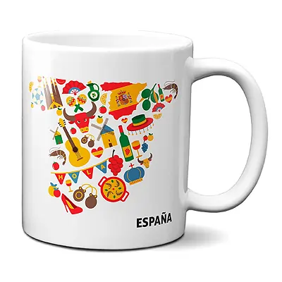 Planetacase Taza España Mapa Typical Spain - Taza Souvenir España Regalo Recuerdo Cerámica 330 mL (mapa de España)