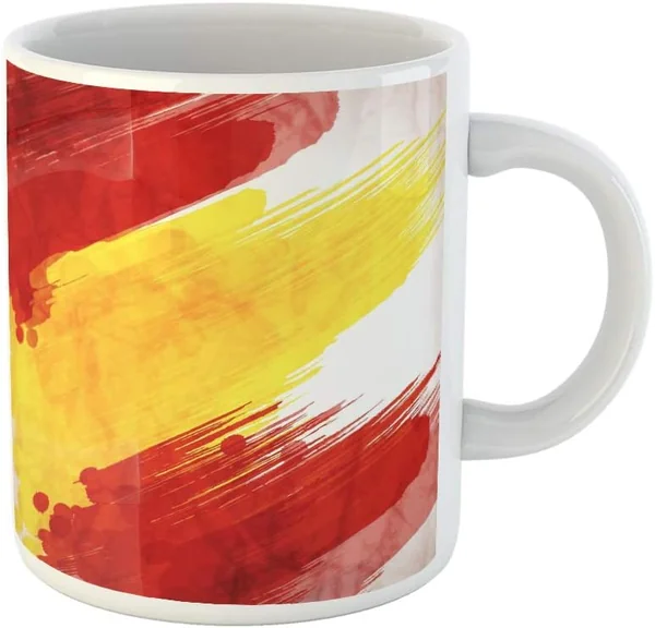 874 Taza De Desayuno Acuarela España Bandera Española Hecha De Salpicaduras De Colores Resumen 