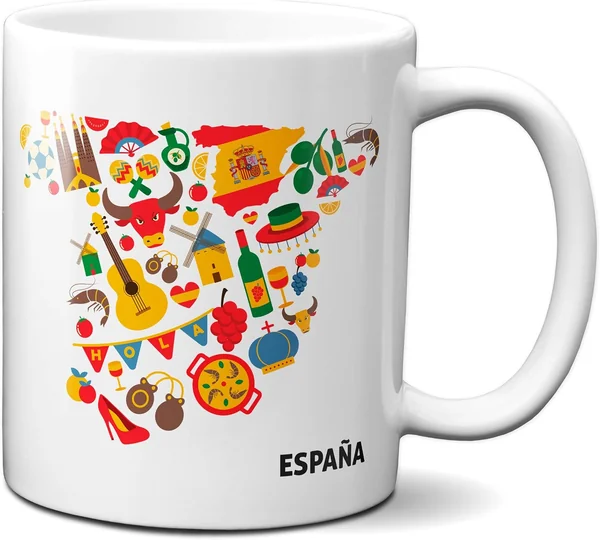 Taza España - Souvenir Mapa de España - Regalo Recuerdo - Diseño Cerámico Resistente - Taza Des